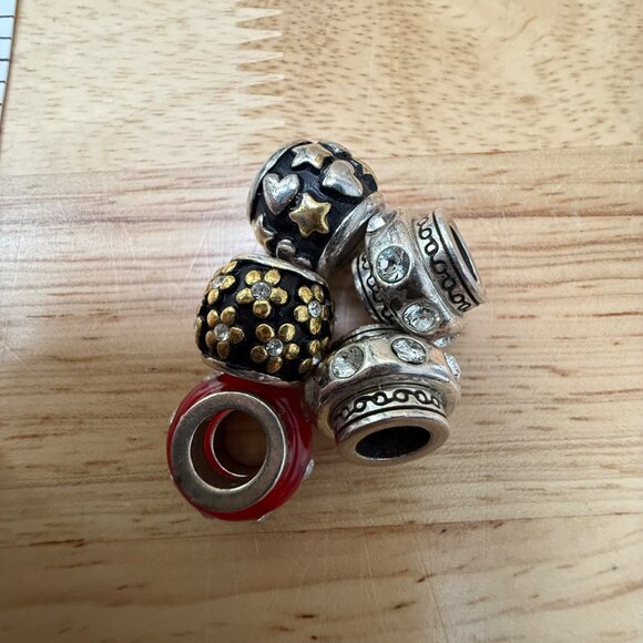 Brighton Set Of 5 Beads & Spacers Silver Black Red Gold Crystal Accents - Picture 15 of 16